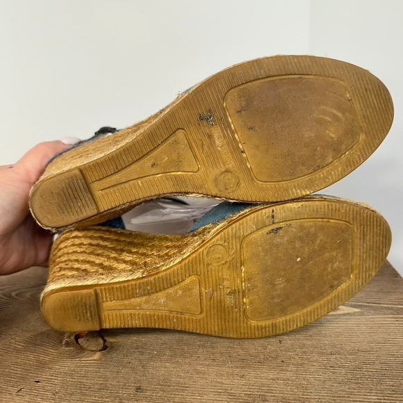 Made In Spain Espadrilles Mary Jane Wedge Sandals SZ 38 US 7.5 Blue Suede Gaimo - Picture 7 of 11